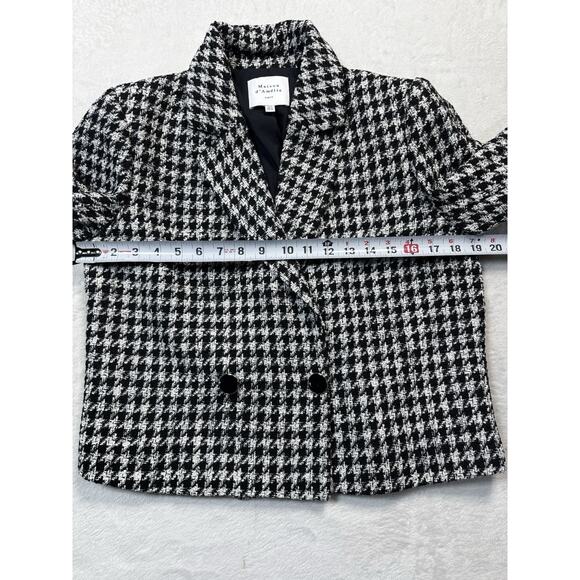 Maison D’Amélie Paris Houndstooth Blazer US 8 Black White Cropped Double Breaste - Picture 3 of 12